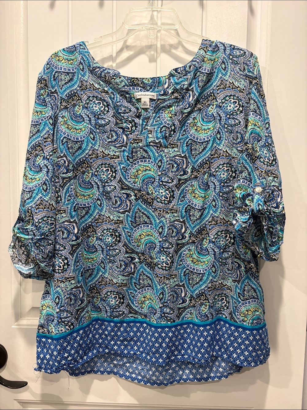 croft & barrow Blue Teal Paisley Split-Neck Tunic XL